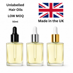 Unlabelled Luxury Hair Oil — 50 ml Premium Square Glass Bottles with Dropper Tops